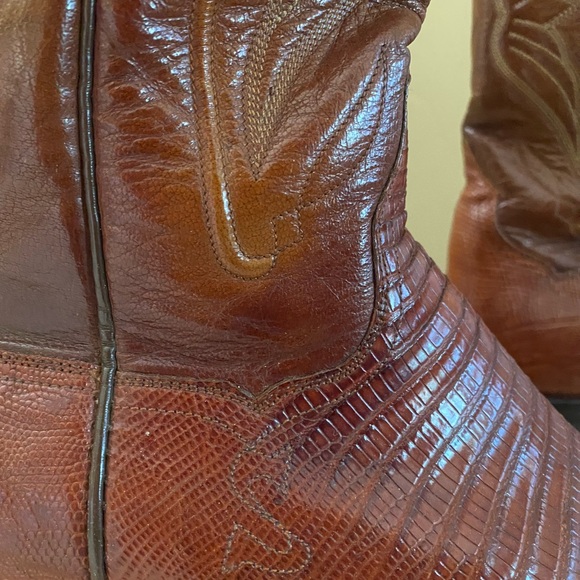 T O Stanley Vintage Brown Lizard Cowboy Boots 9D - Picture 3 of 8